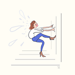 Concept illustration of tech woman trying to get access to wordpress database. Colors: cream, blue and brown.