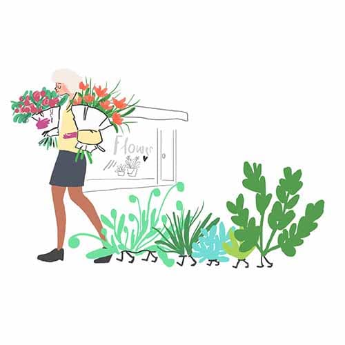 woman with flowers and beauty leaves followers