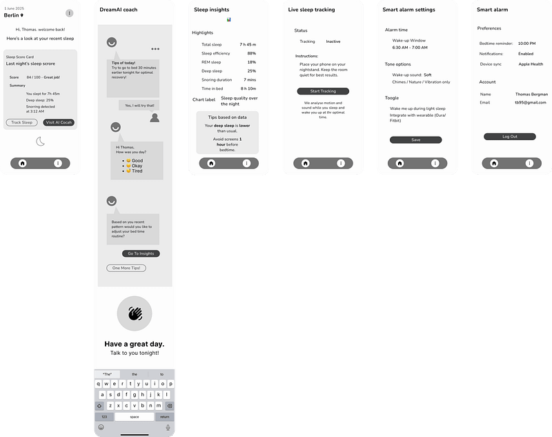 wireframes 1- sleep-app-ui-ux-desing